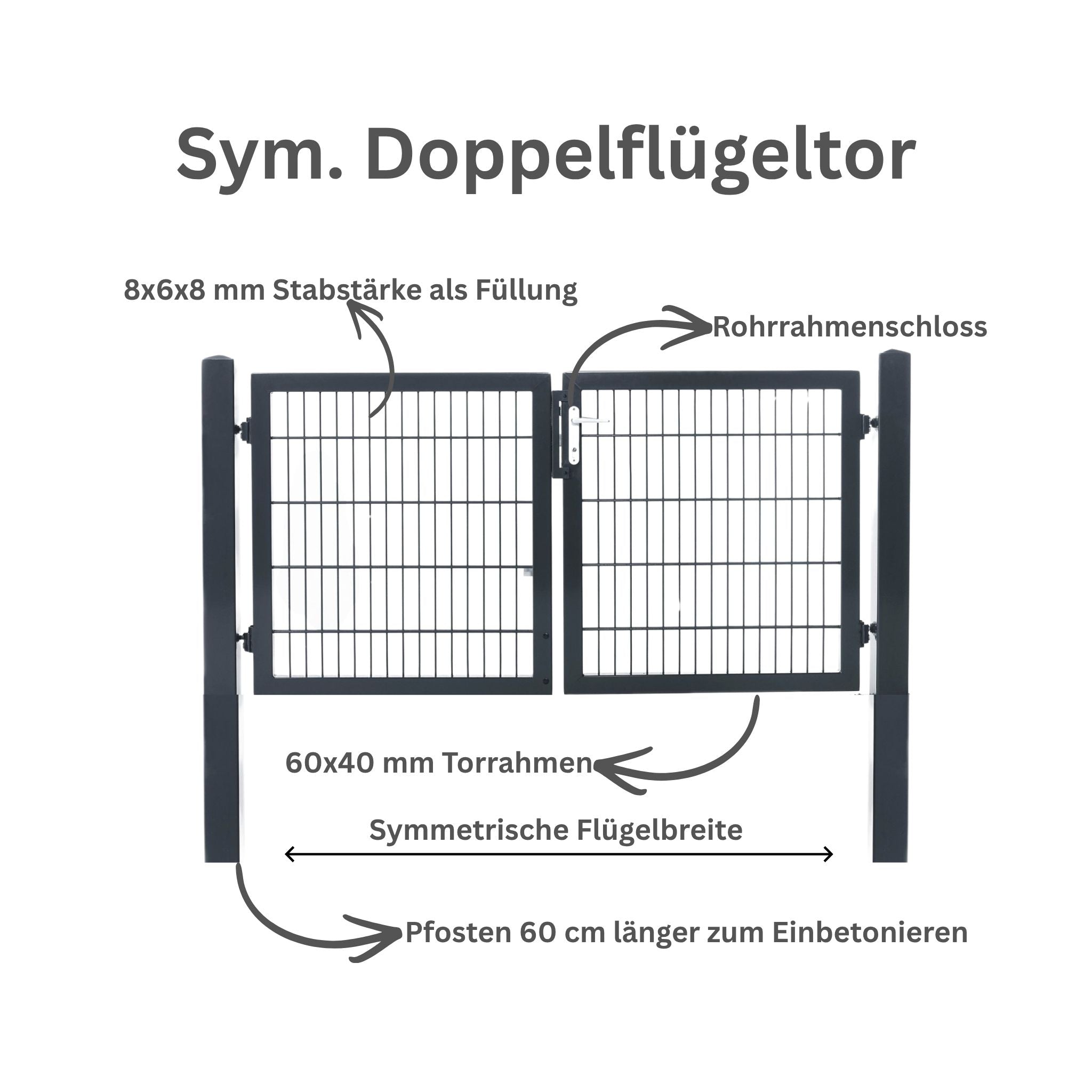 Symmetrisches zweiflügeliges Gartentor – stabil mit Rohrrahmenschloss