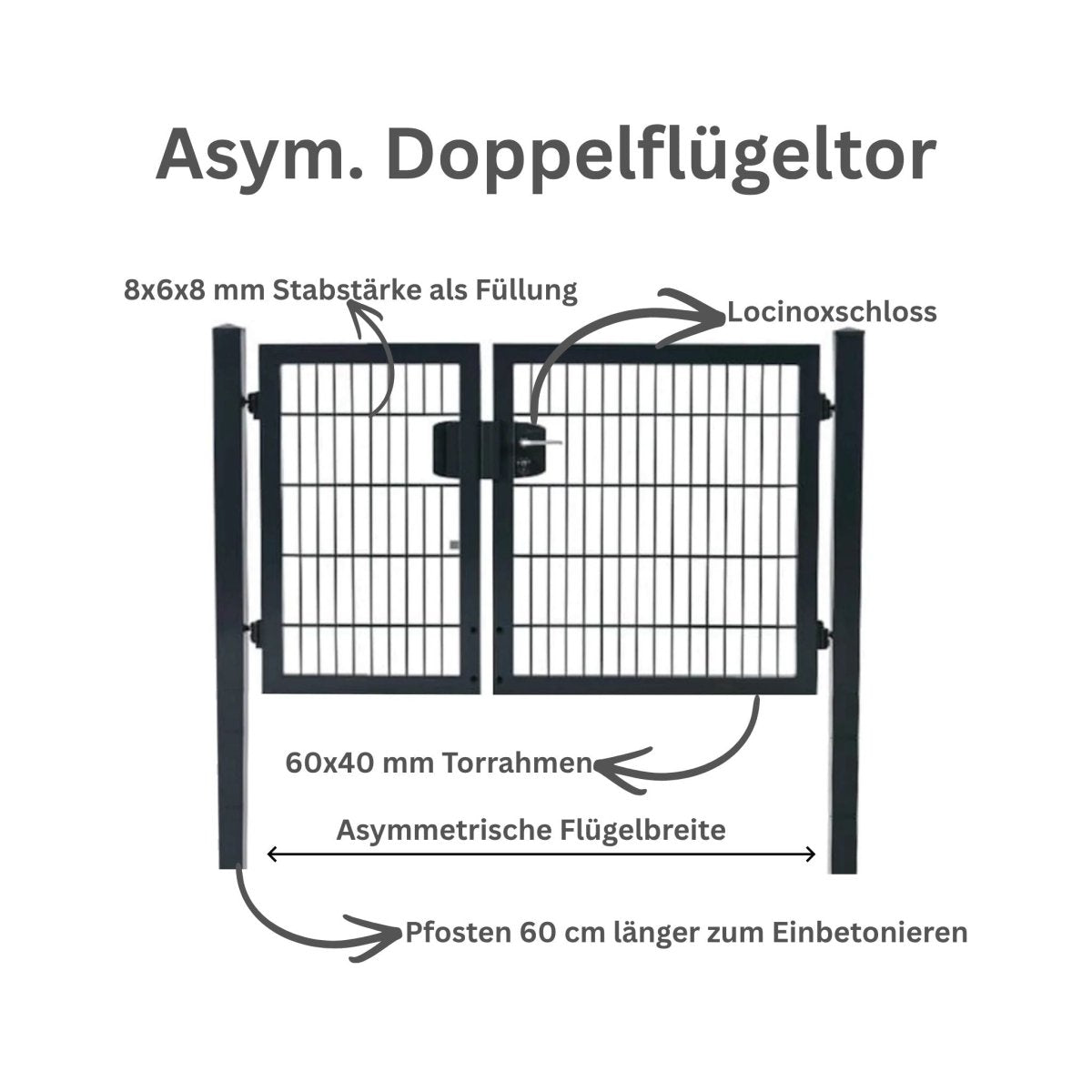 Asymmetrisches zweiflügeliges Gartentor – stabil & sicher für Einfahrten - Zaunes | Gartenzaun & Gartentor