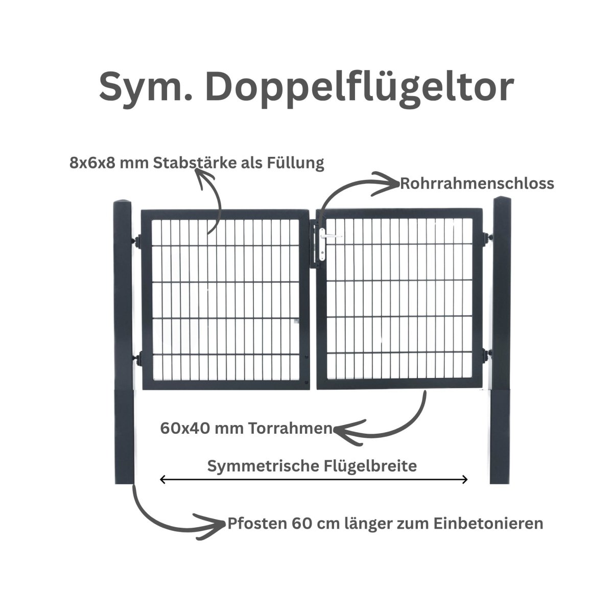 Symmetrisches zweiflügeliges Gartentor – stabil mit Rohrrahmenschloss - Zaunes | Gartenzaun & Gartentor