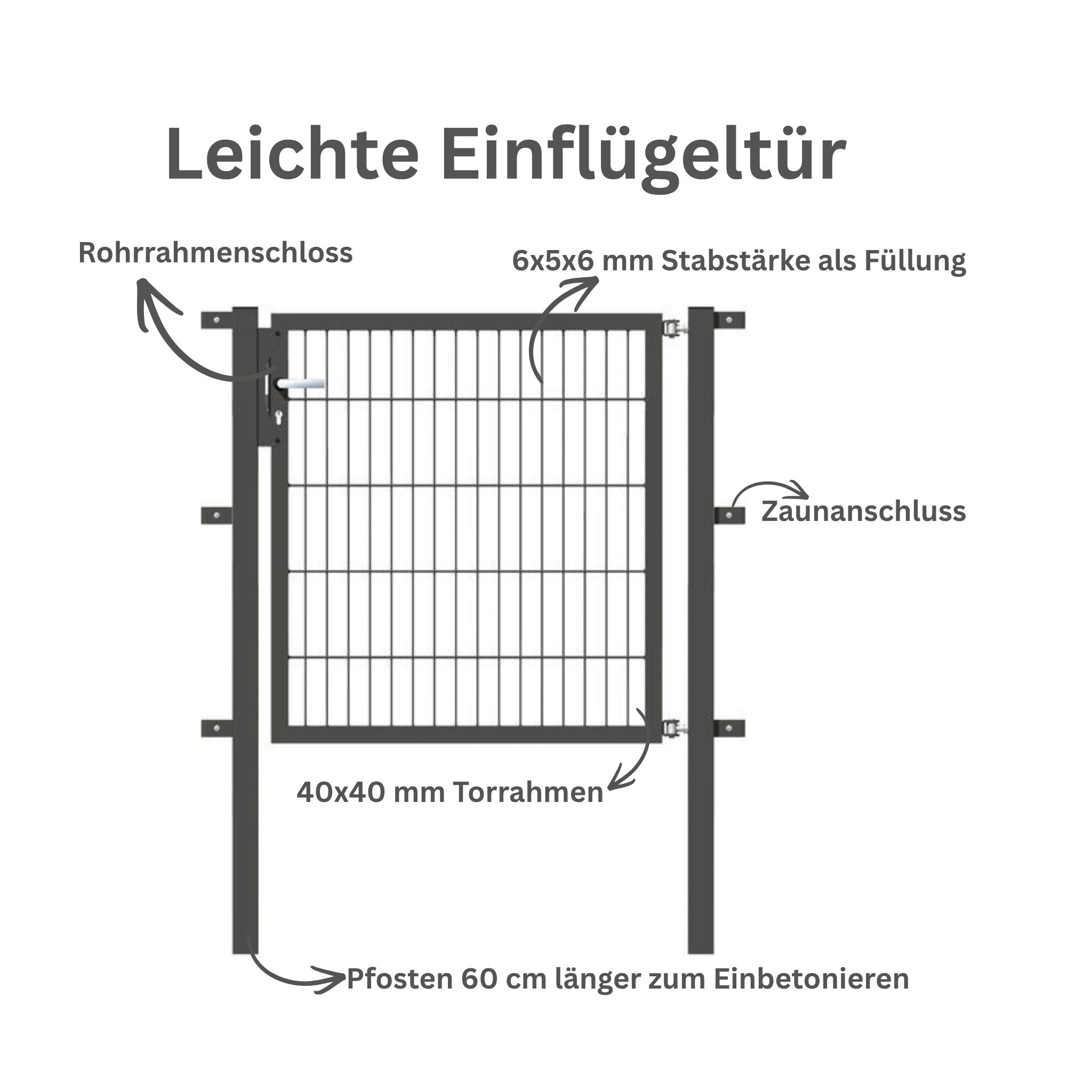 Einflügelige Tor - leichte Ausführung Rohrrahmenschloss