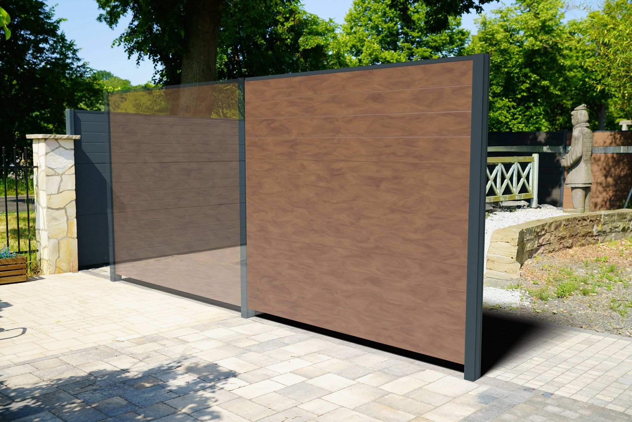 paneello Erweiterungsset Lärm- & Schallschutzzaun Wallnuss Holzdekor