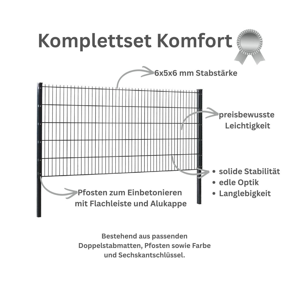 Zaunpaket Doppelstabmatten Komfort – Komplettset mit Pfosten & Abdeckleiste (6/5/6 mm) - Zaunes | Gartenzaun & Gartentor